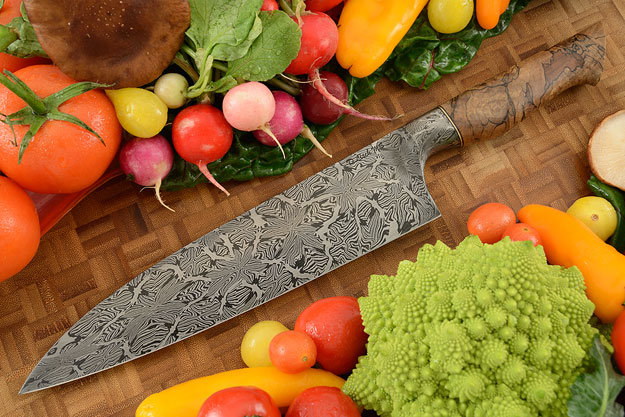 Chef's Knife (9 in.) with Spalted Maple and Mosaic Damascus