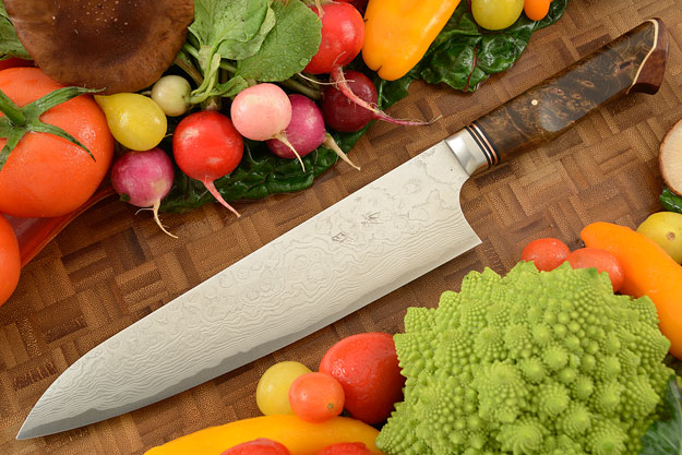 Chef's Knife - Gyuto - (210mm / 8-1/4 in) with Stainless Damascus and Maple Burl