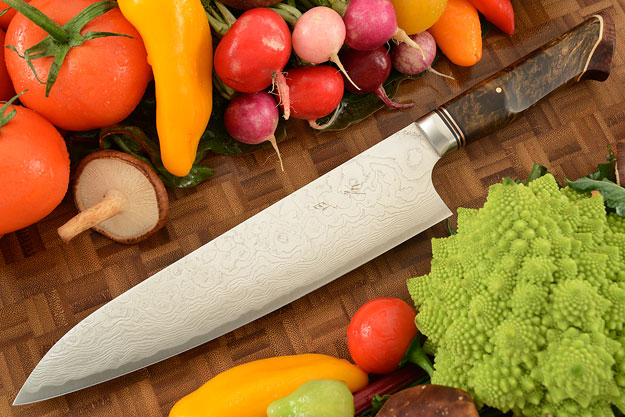 Chef's Knife - Gyuto - (210mm / 8-1/4 in) with Stainless Damascus and Maple Burl