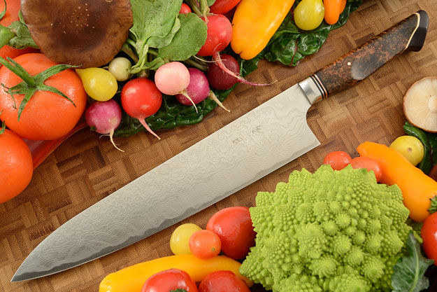 Chef's Knife - Gyuto - (240mm / 9-1/2 in) with Stainless Damascus and Maple Burl