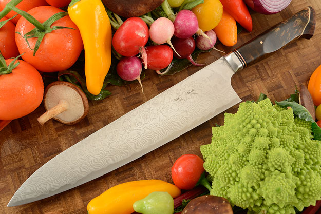 Chef's Knife - Gyuto - (240mm / 9-1/2 in) with Stainless Damascus and Maple Burl