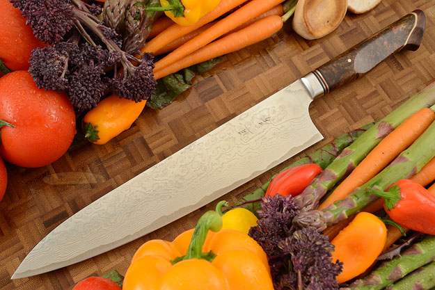 Chef's Knife - Gyuto - (10-1/3 in) with Stainless Damascus and Maple Burl