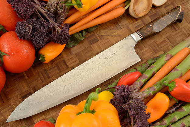 Chef's Knife - Gyuto - (240mm / 9-1/2 in) with Stainless Damascus and Maple Burl