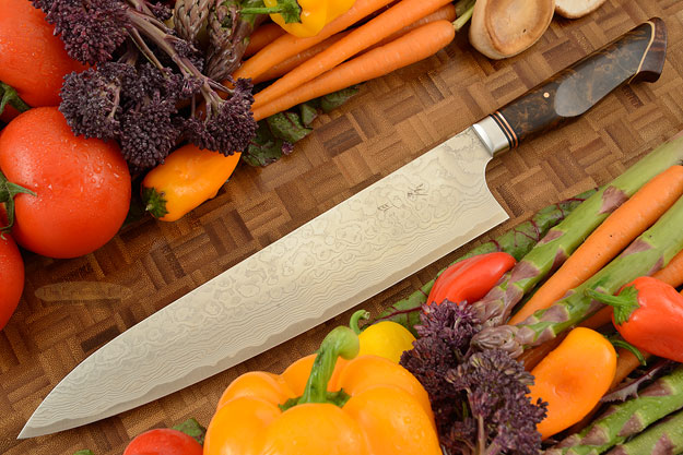 Chef's Knife - Gyuto - (240mm / 9-1/2 in) with Stainless Damascus and Maple Burl