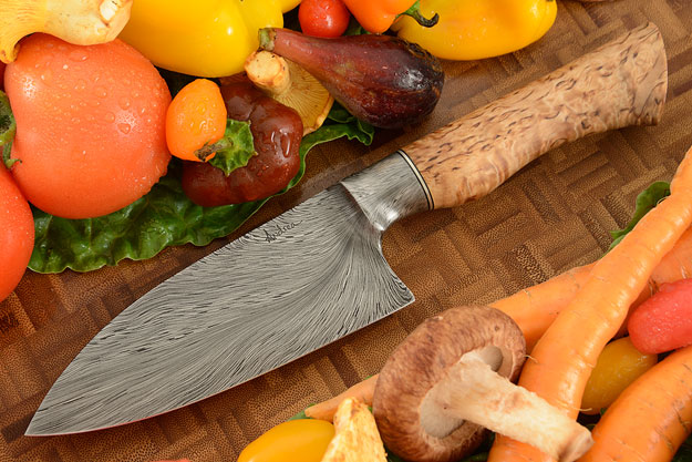 Chef's Knife (5-1/8 in.) with Feather Damascus and Masur Birch