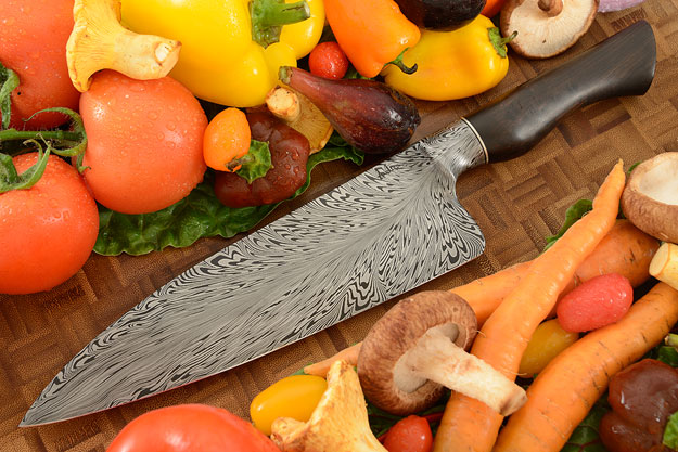 Chef's Knife (8-1/4 in.) with Feather Damascus and African Blackwood