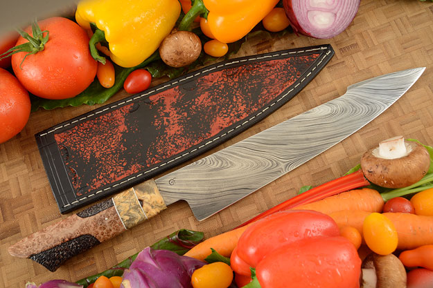 Damascus Chef's Knife (10-1/4 in.) with Redwood and Buckeye Burl