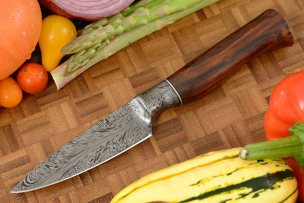 Paring Knife (3-1/2 in) with Ironwood and Integral Feather Pattern Damascus