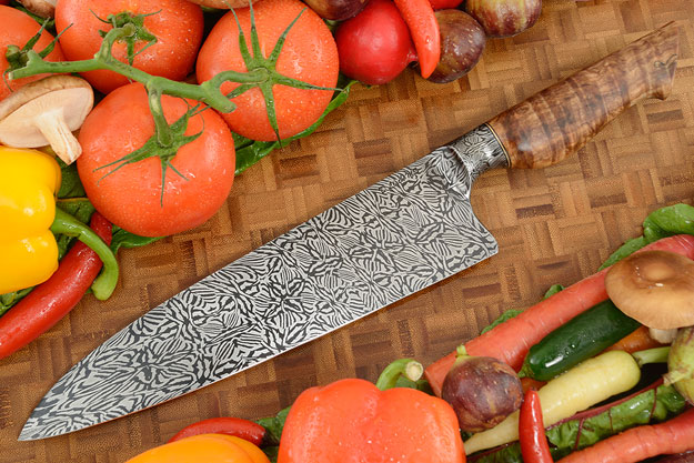 Chef's Knife (9-1/2 in.) with Spalted Curly Maple and Integral Mosaic Damascus
